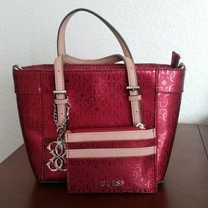 Guess Red Handbag and Card Holder Set